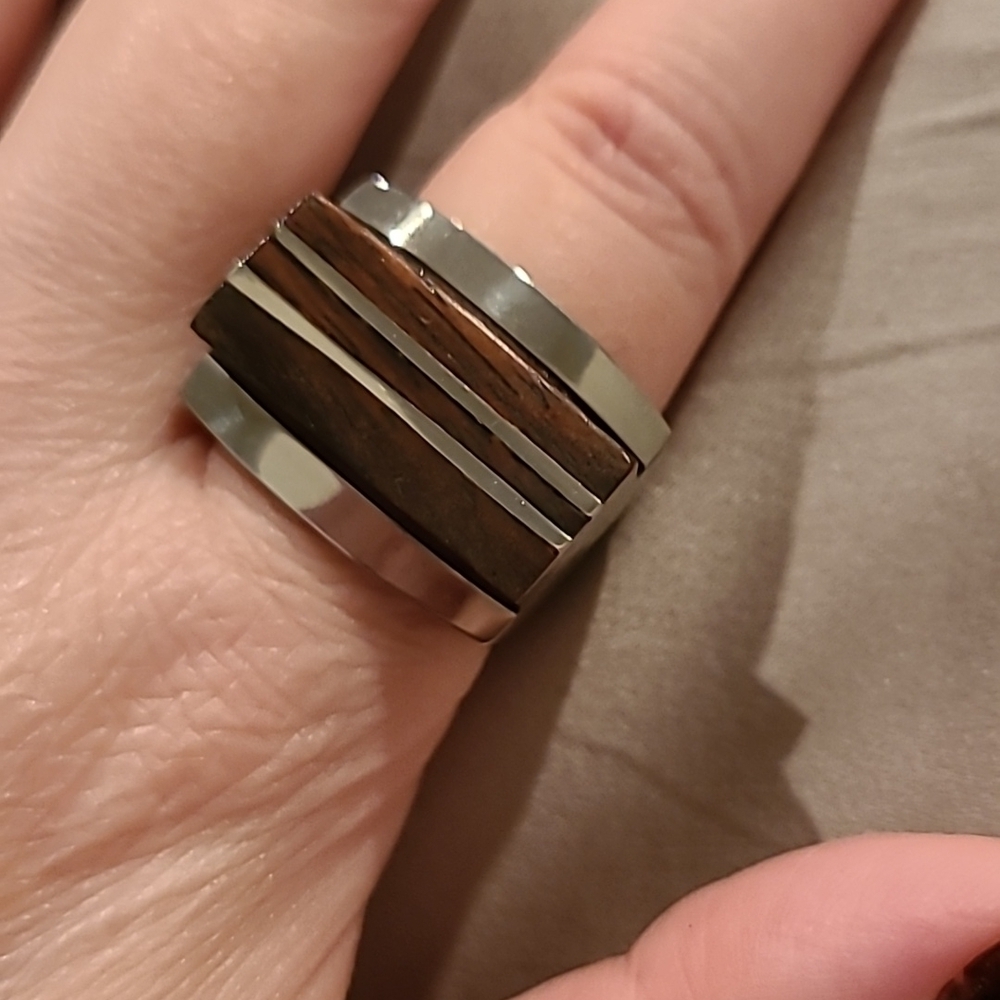Real wood ring with sterling silver details